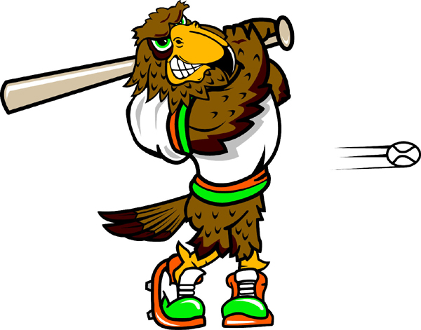 Falcon baseball player team mascot full color vinyl sports decal.  Personalize on line. Falcon Baseball